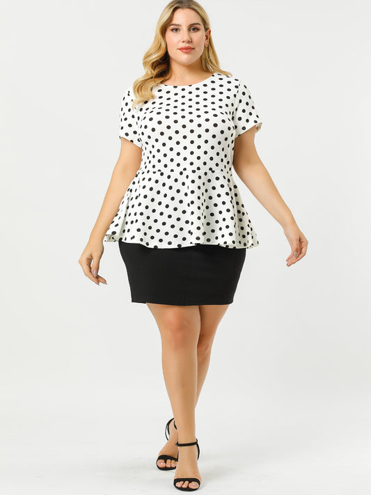 Women's Plus Size Short Sleeve Polka Dots Peplum Top