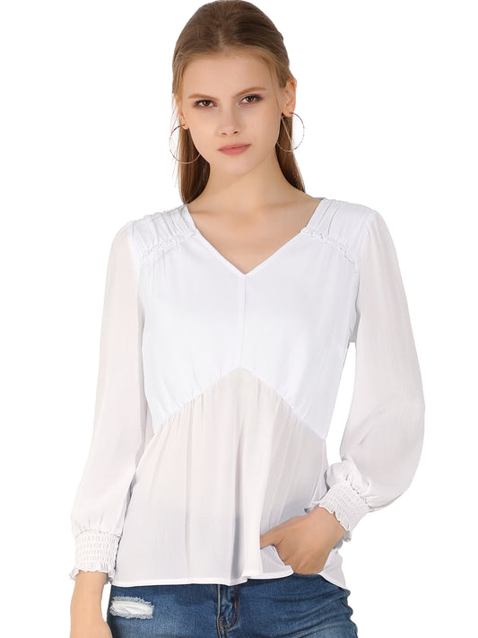 Women's Long Sleeve Smocked Blouse Ruffle Peplum Top