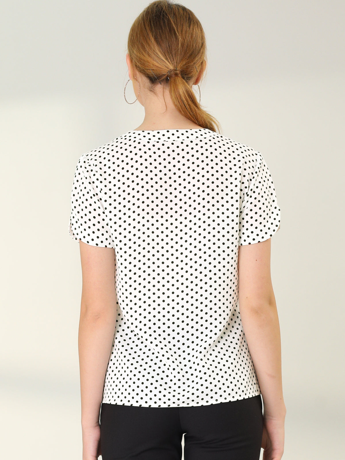 [PACK SALES] Women's 2 Pieces Dots Printed V Neck Short Sleeve Work Office Blouse Top