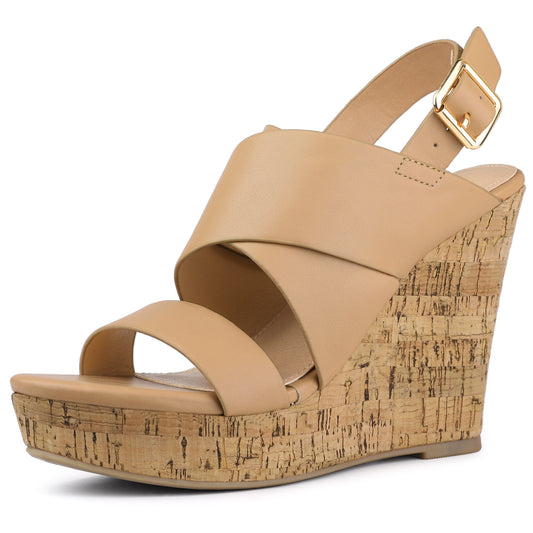 Women's Wood Decoration Strappy Platform Wedge Sandals