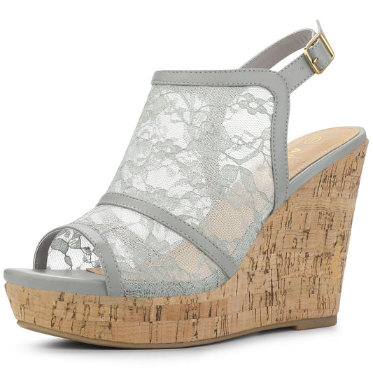 Women's Open Toe Platform Heels Lace Wedges Sandals