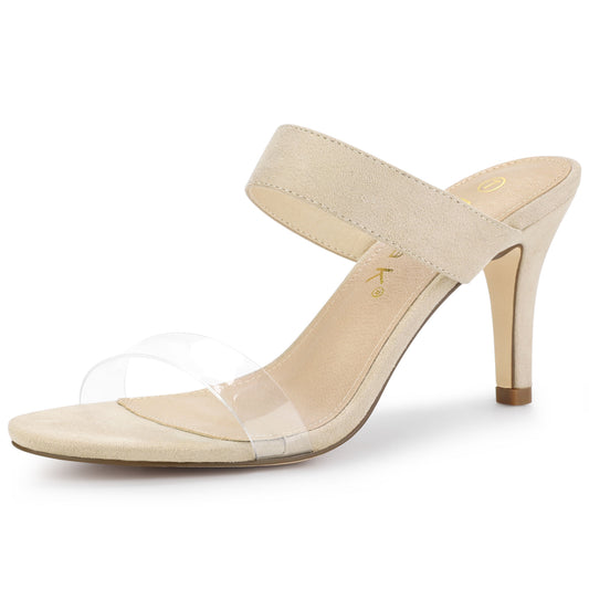 Sandalias de tacón de aguja con tiras transparentes para mujer