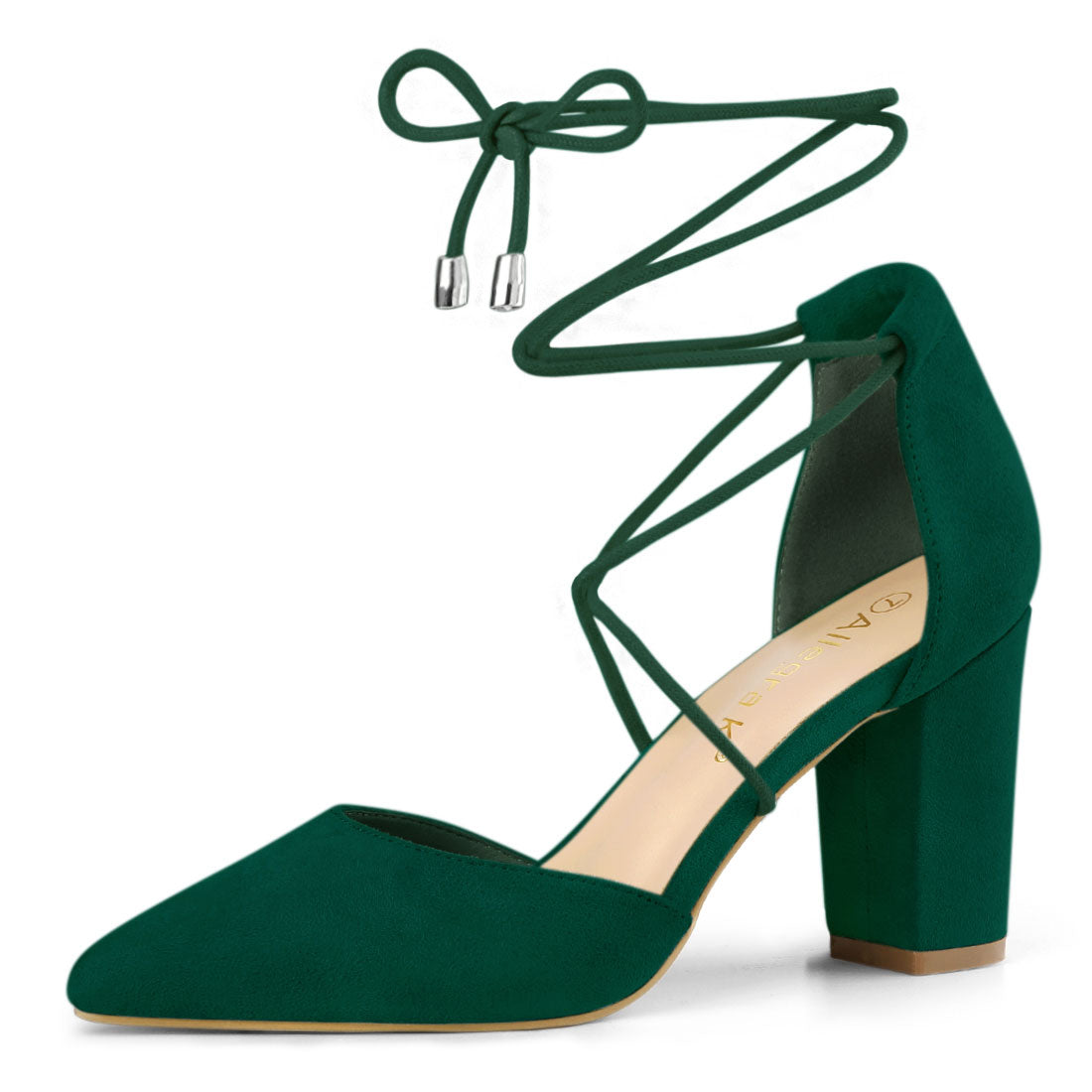 Zapatos de tacón grueso con cordones y punta puntiaguda para mujer