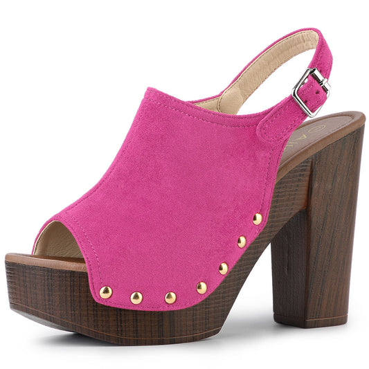Sandalias de tacón grueso con plataforma y tira trasera para mujer