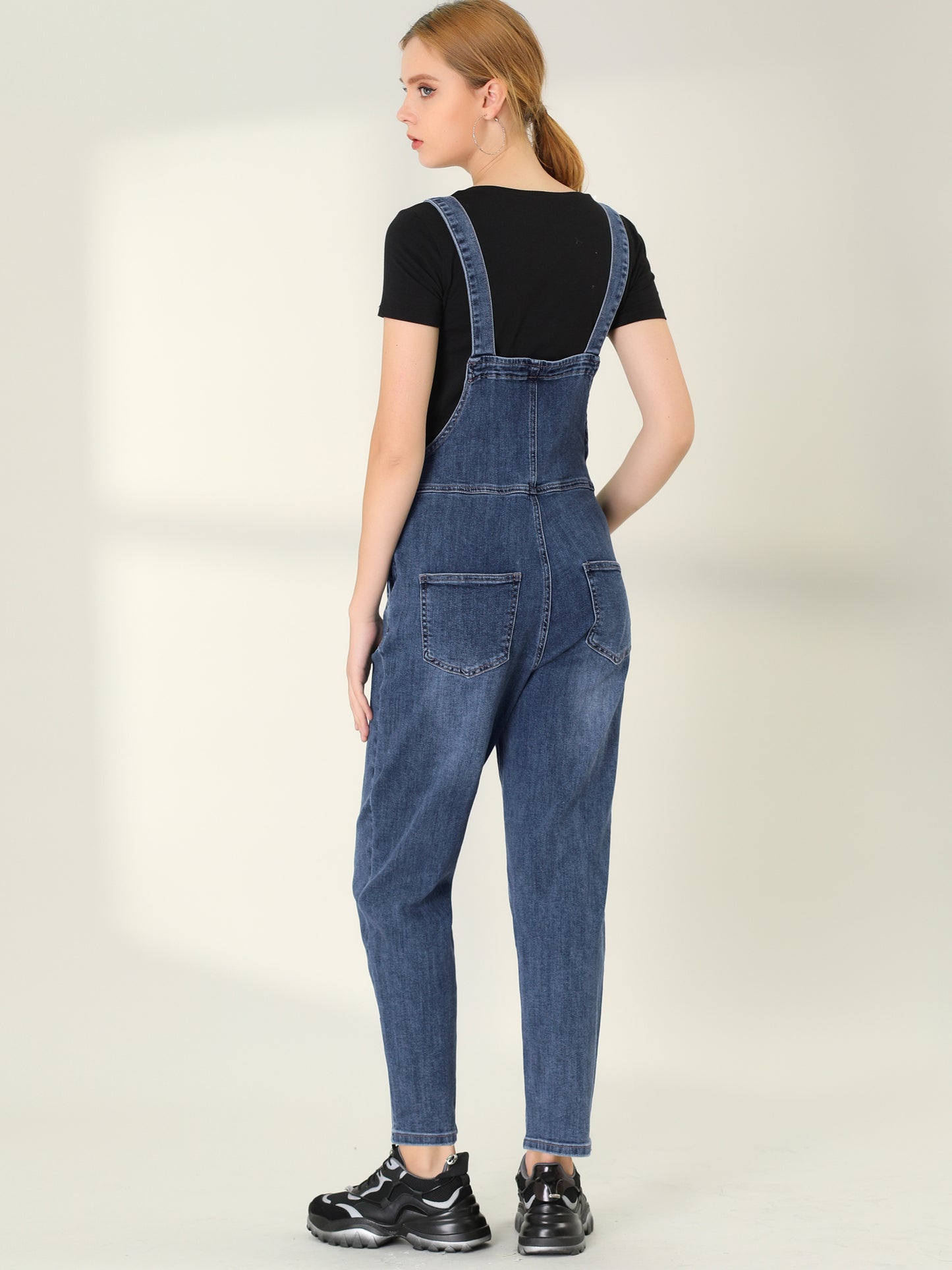 Monos largos de mezclilla con pechera ajustable informal para mujer