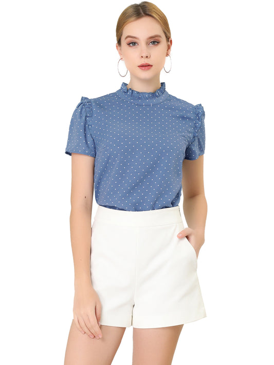 Women's Ruffled Retro Short Sleeve Polka Dots Blouse