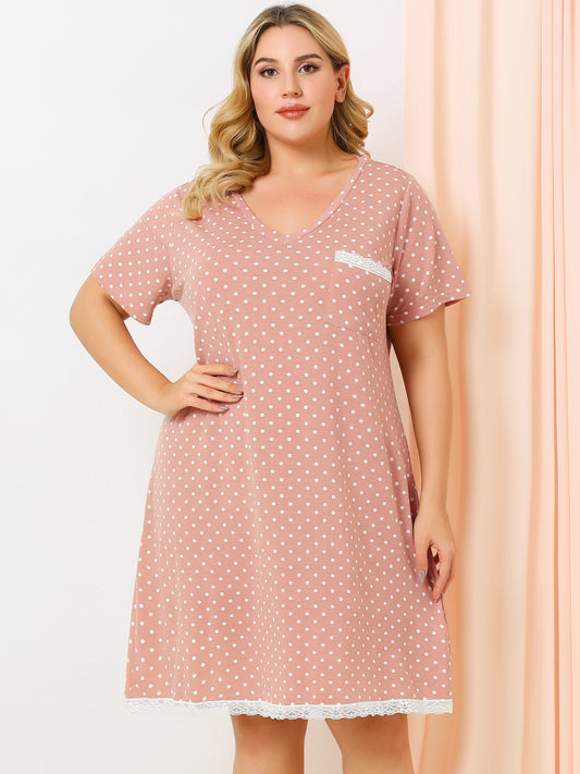 Women's Plus Size Nightgown Sleepwear Sleepshirt Short Sleeve Lace Trim Nightshirt Pajama Dress