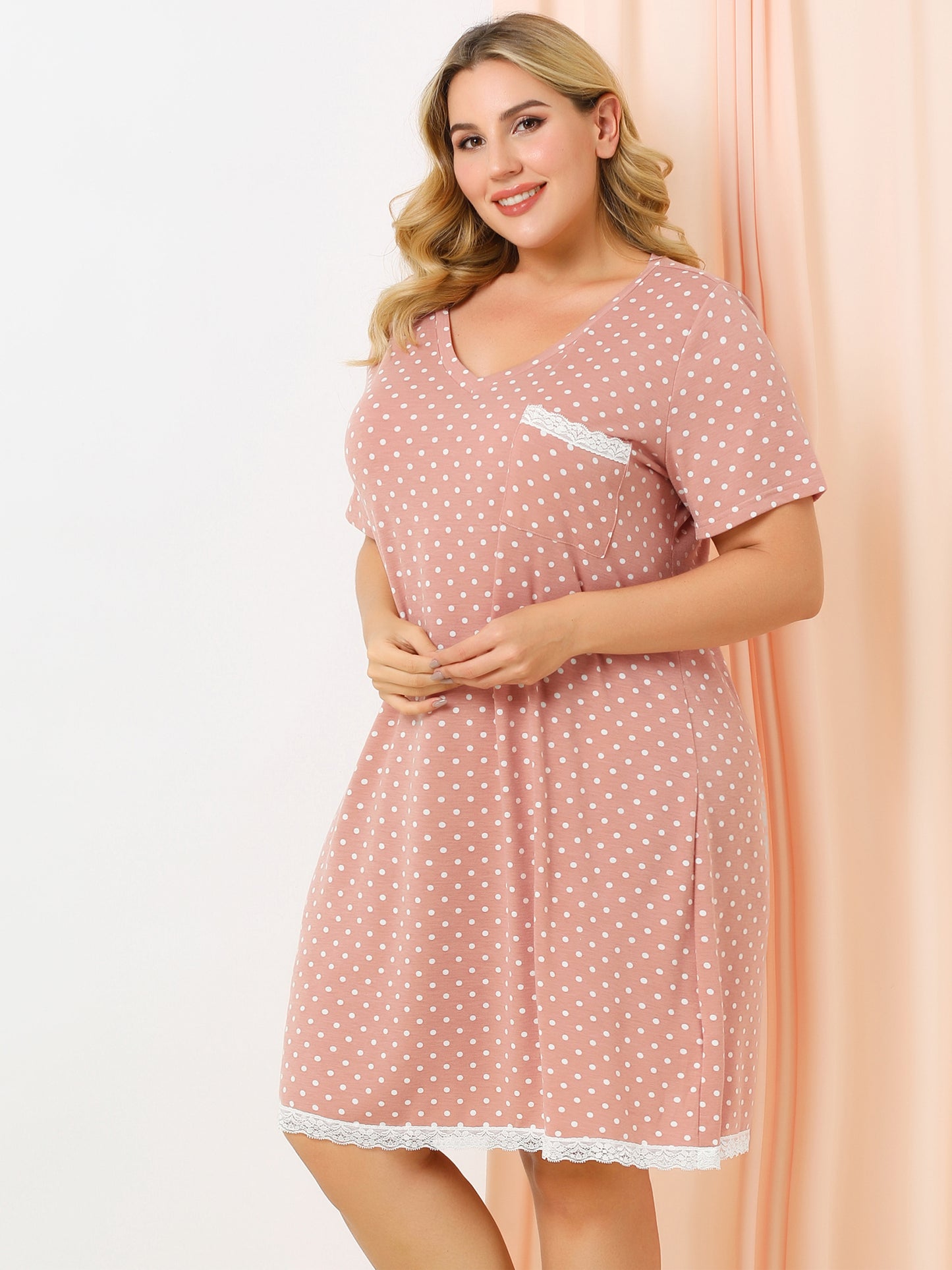 Women's Plus Size Nightgown Sleepwear Sleepshirt Short Sleeve Lace Trim Nightshirt Pajama Dress