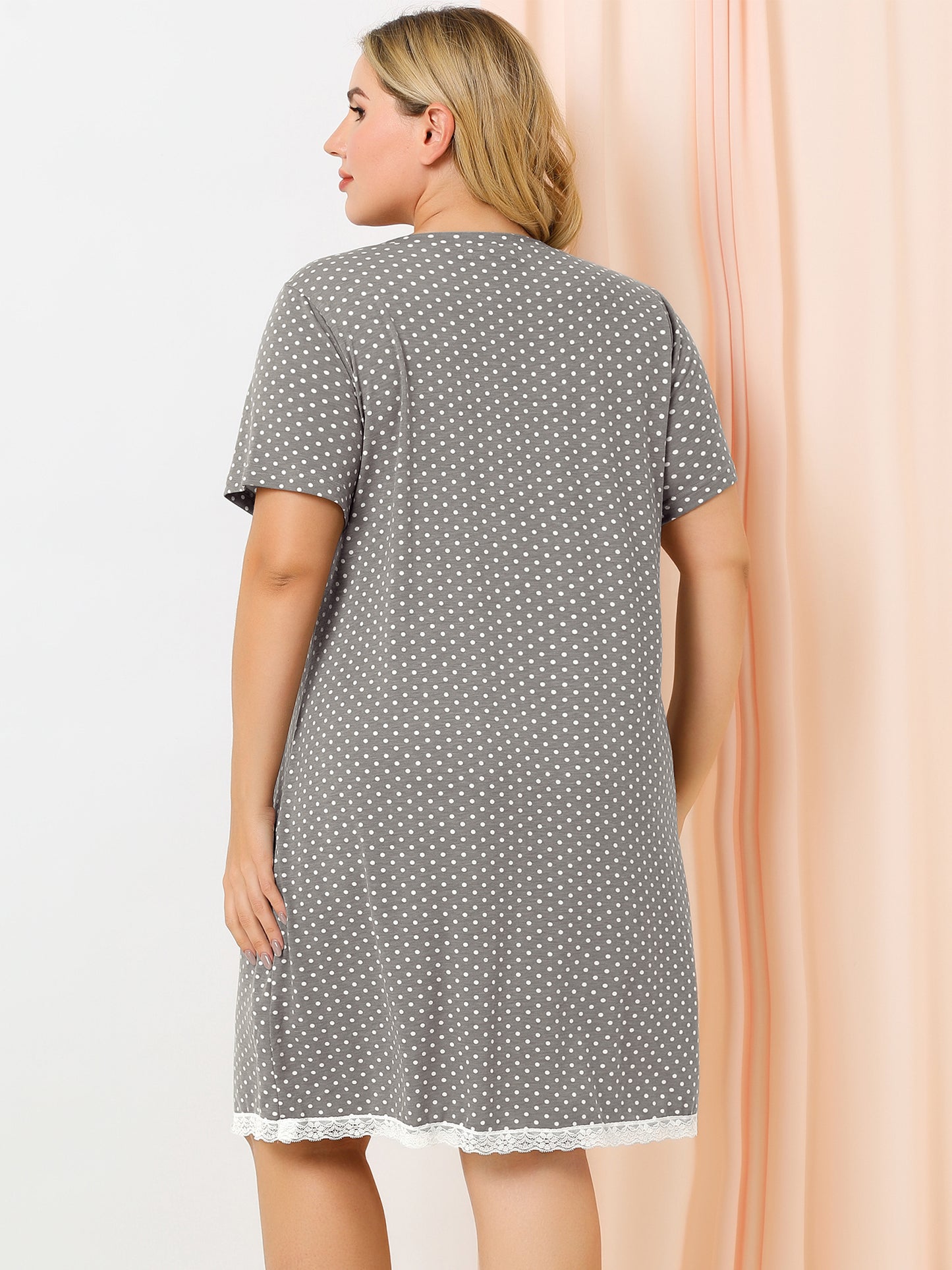 Camisón de talla grande para mujer, ropa de dormir, camisón de manga corta con ribete de encaje, vestido de pijama