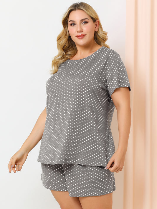Women's Plus Size Sleepwear Pajamas Sets Short Sleeve Shirt and Shorts with Pockets