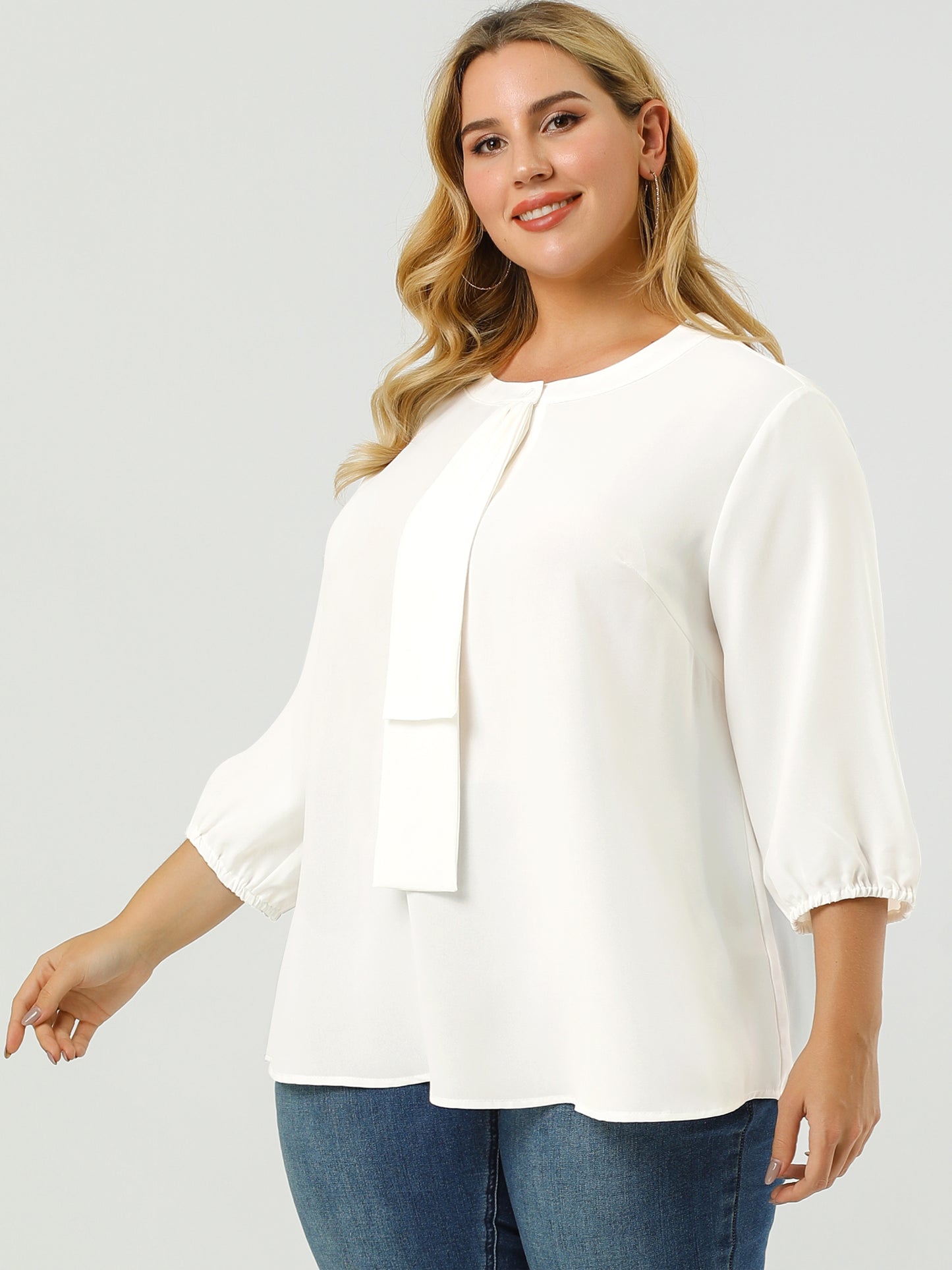 Women's Plus Size Work Round Neck Ruffle Chiffon Blouse Top
