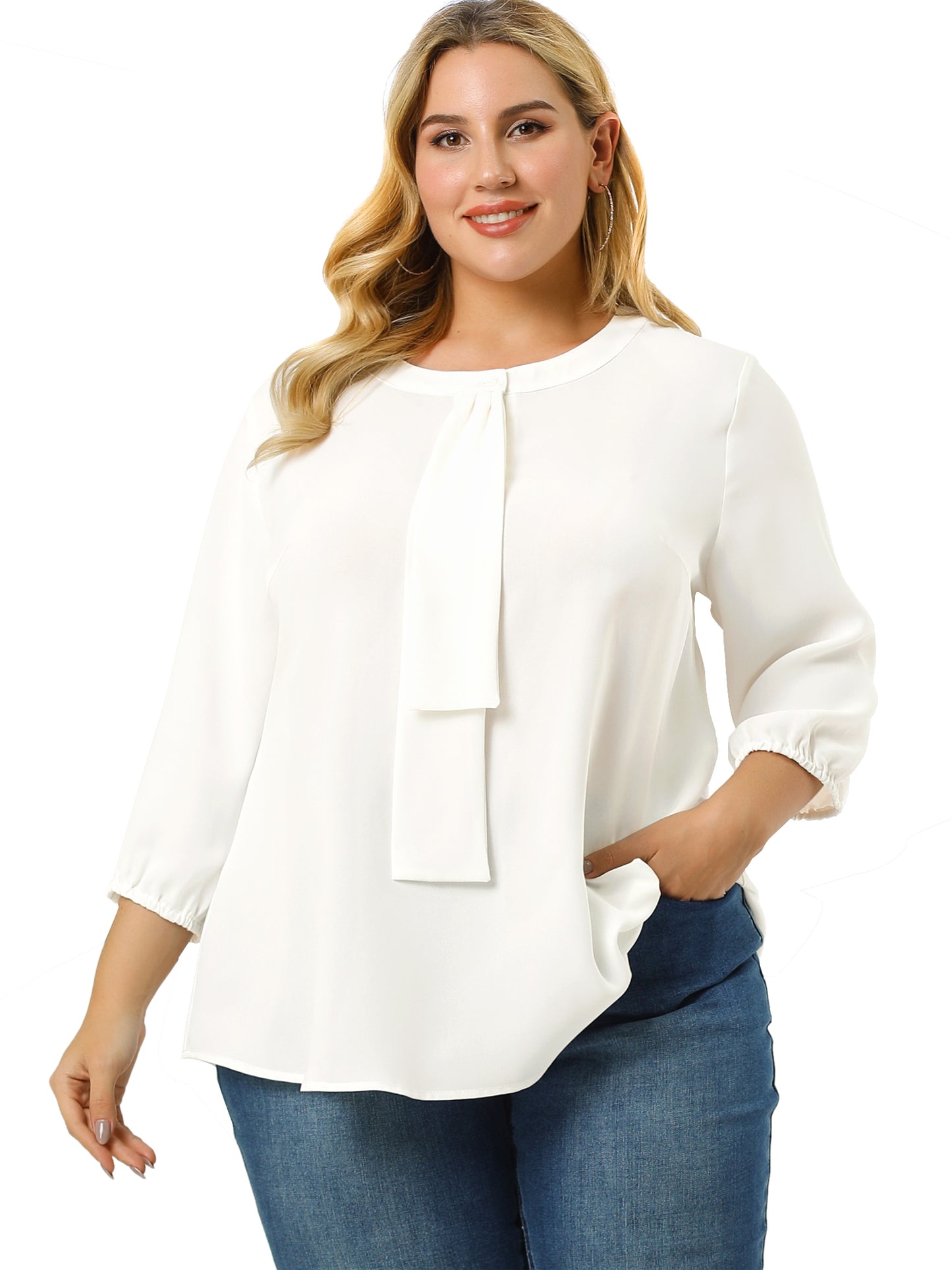 Women's Plus Size Work Round Neck Ruffle Chiffon Blouse Top