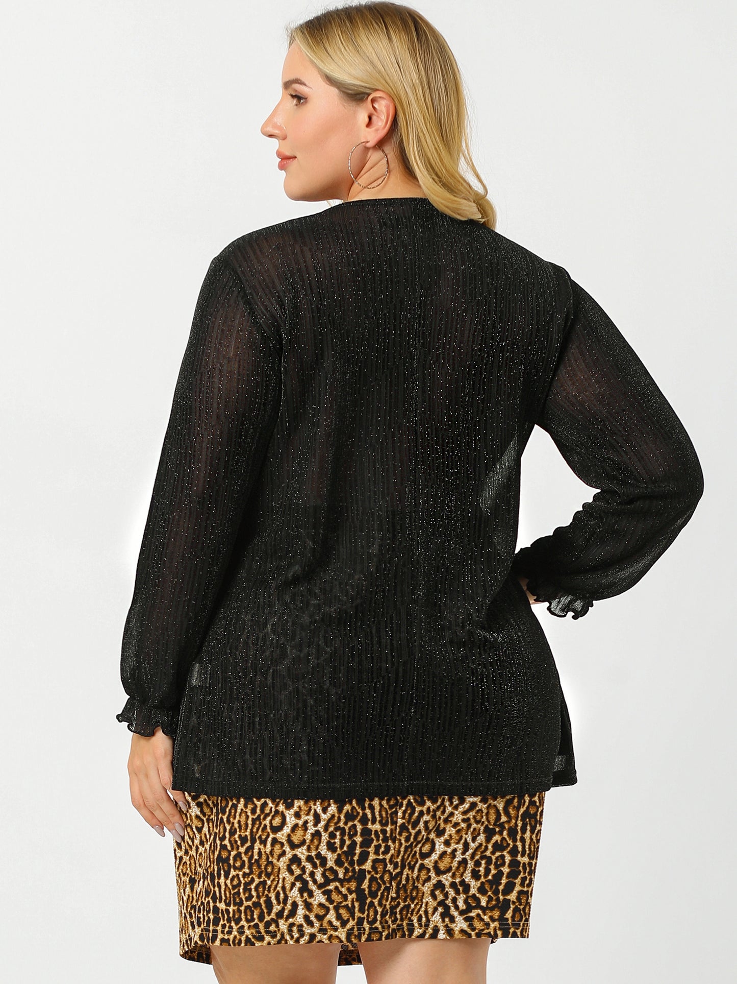 Women's Plus Size Metallic Party Glitter Long Sleeve Shiny Disco Sparkle Top