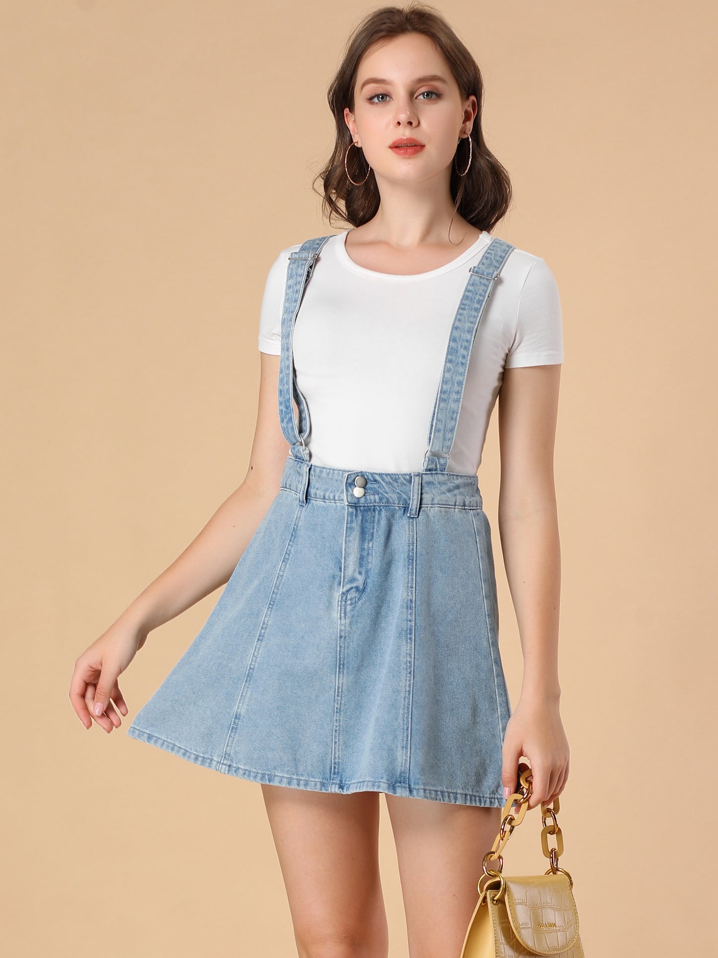 Women's Denim Skirt Overall Adjustable Strap Braces Mini Suspender Washed Jean Skirt
