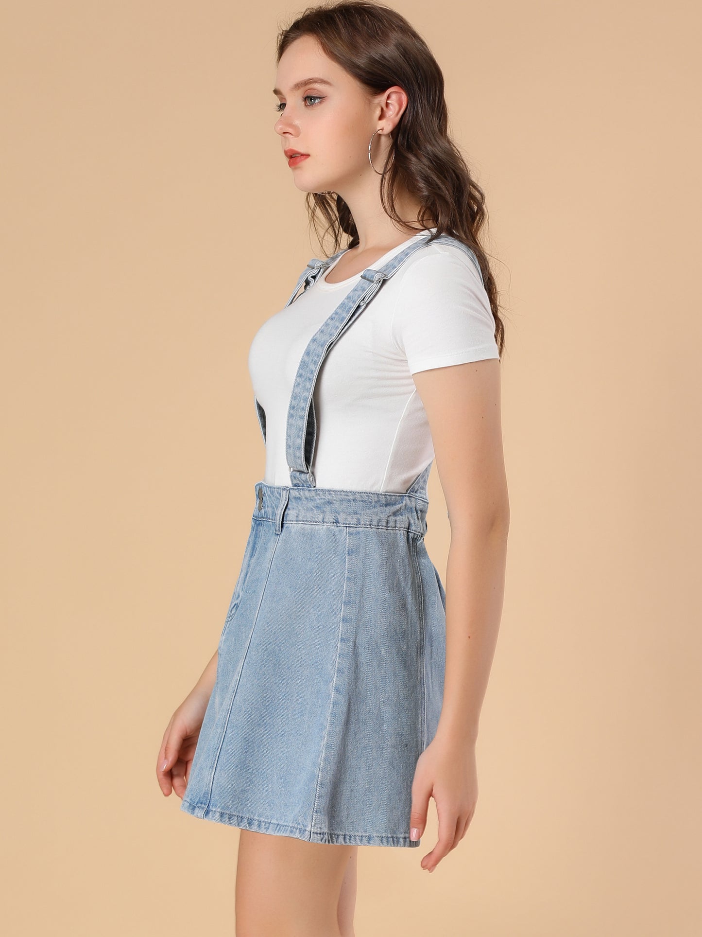 Women's Denim Skirt Overall Adjustable Strap Braces Mini Suspender Washed Jean Skirt