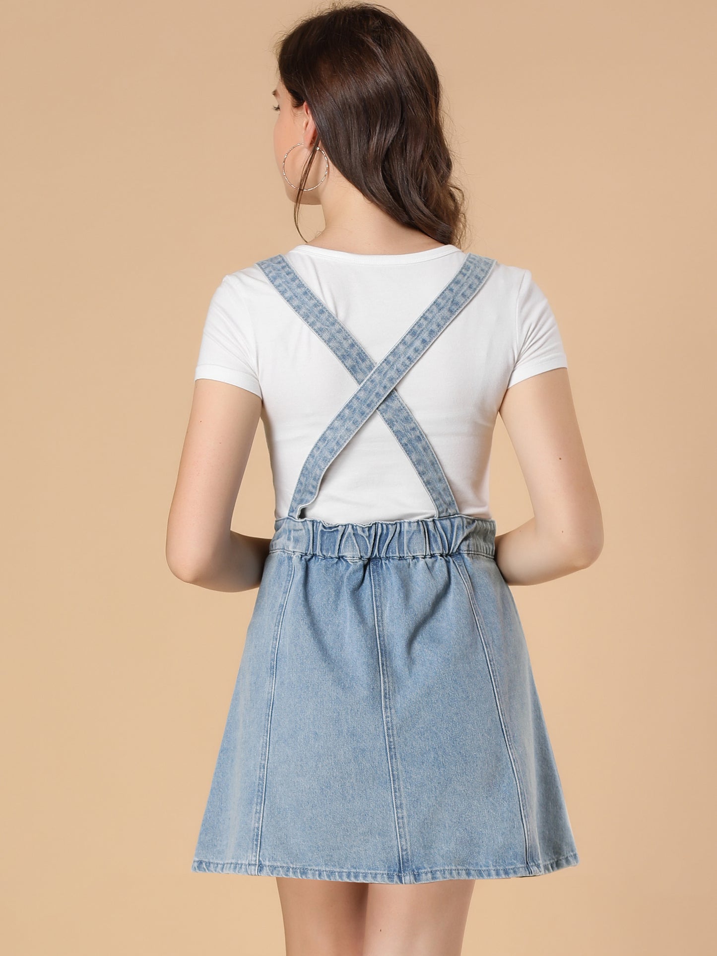 Women's Denim Skirt Overall Adjustable Strap Braces Mini Suspender Washed Jean Skirt