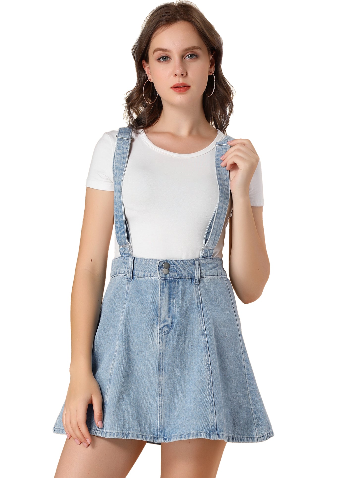 Women's Denim Skirt Overall Adjustable Strap Braces Mini Suspender Washed Jean Skirt