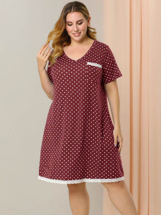 Women's Plus Size Nightgown Sleepwear Sleepshirt Short Sleeve Lace Trim Nightshirt Pajama Dress