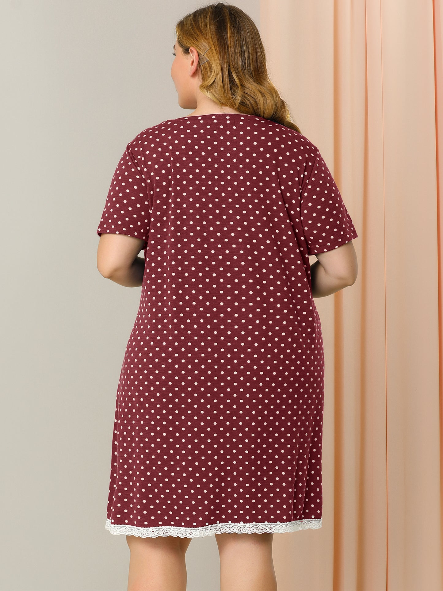 Women's Plus Size Nightgown Sleepwear Sleepshirt Short Sleeve Lace Trim Nightshirt Pajama Dress