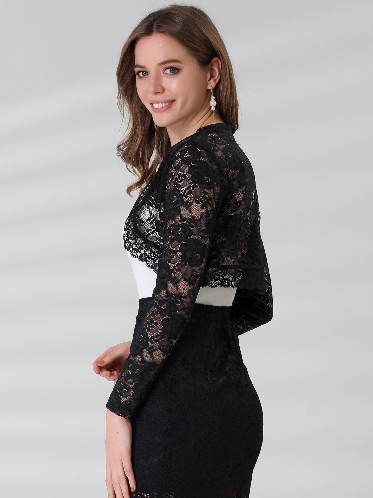 [PACK SALES] Women's 2 Pieces Floral Lace Sheer Open Front Bolero Shrug Cropped Cardigan