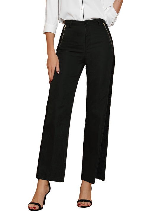 Pantalones largos de trabajo de cintura alta y pierna recta ancha para mujer