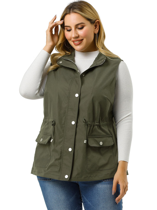 Women Plus Size Jackets Lightweight Sleeveless Anorak Cargo Vest