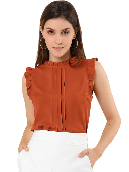 Women's Business Casual Sleeveless Ruffle Blouse Top (Available in Plus Size)