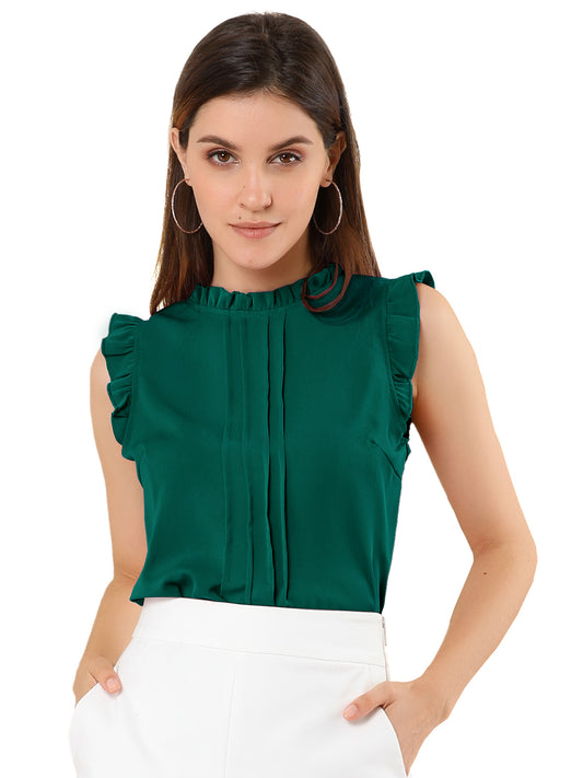Women's Business Casual Sleeveless Ruffle Blouse Top (Available in Plus Size)