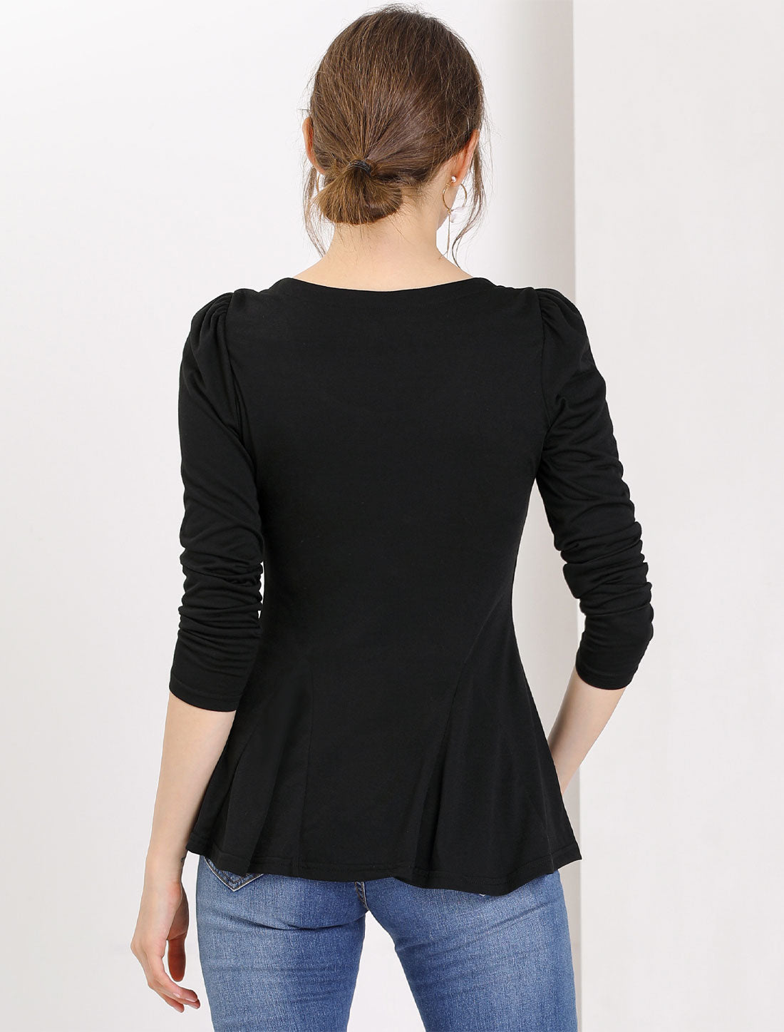 Women's Ruffled Hem Long Sleeve Scoop Neck Casual Peplum Shirt