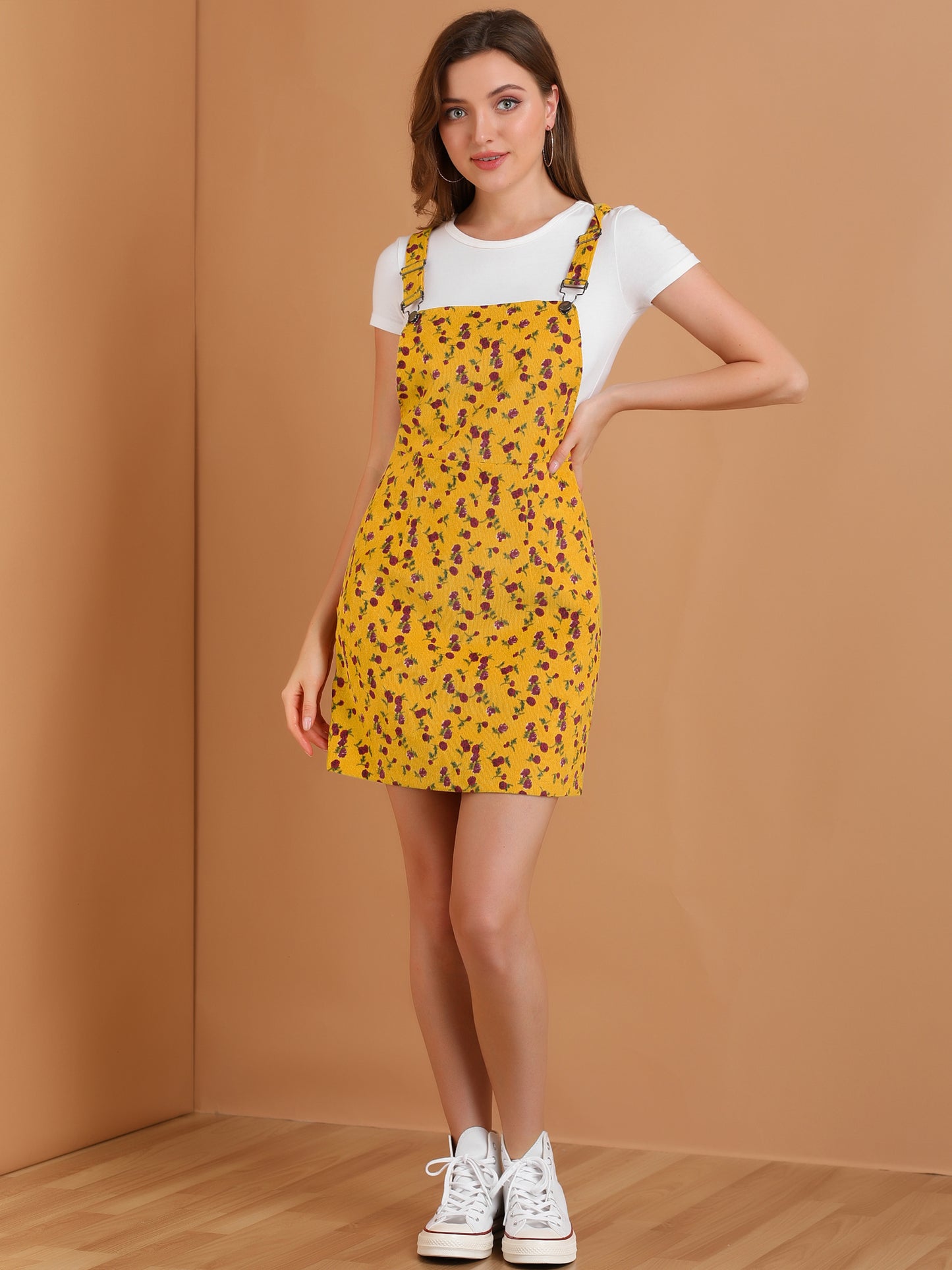 Falda con tirantes ajustables para mujer, estilo peto de pana