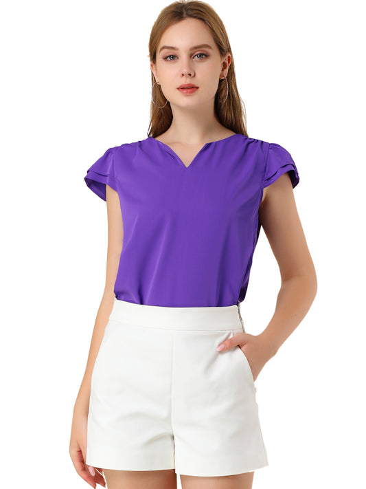 Women's Cap Sleeve Top Work Business Casual Plain Blouse
