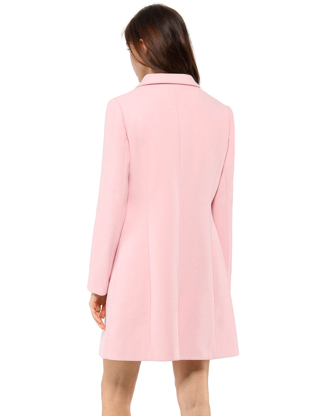 Allegra K Notched Lapel Single Breasted Outwear Winter Coat Pink