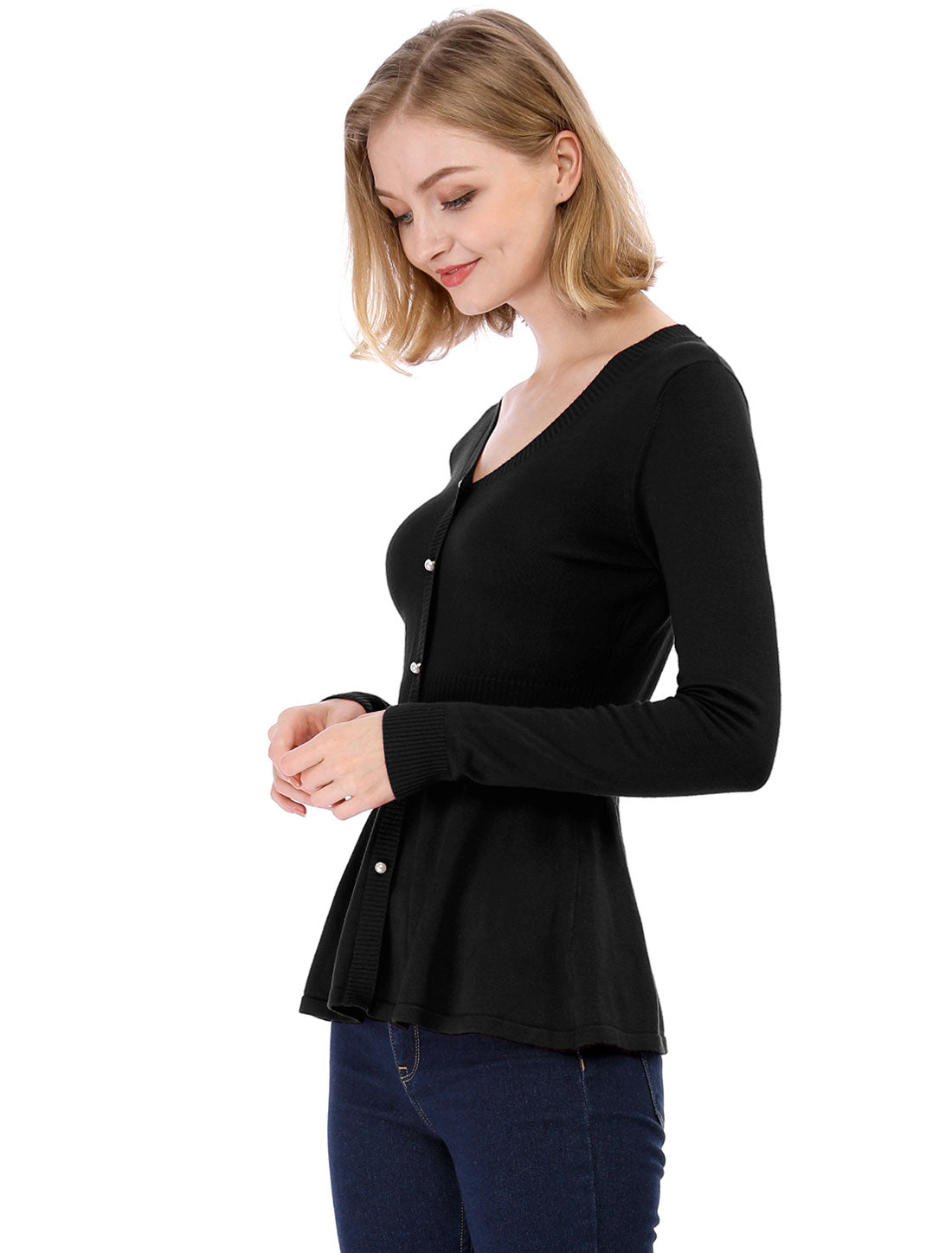 Women's Peplum Sweater V Neck Long Sleeve Knit Cinched Waist tops