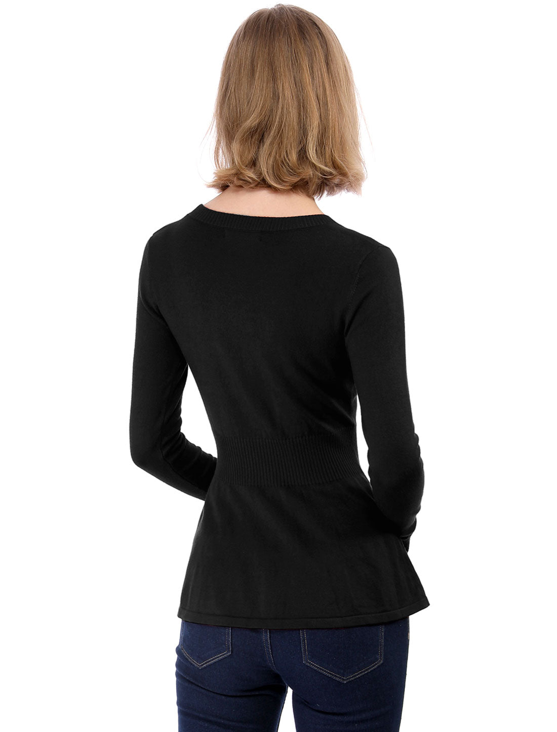 Women's Peplum Sweater V Neck Long Sleeve Knit Cinched Waist tops