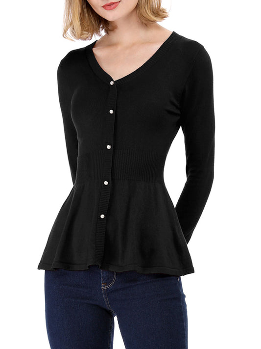 Women's Peplum Sweater V Neck Long Sleeve Knit Cinched Waist tops (Available in Plus Size)