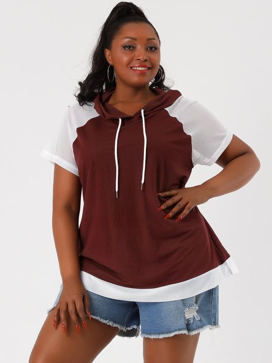 Women's Plus Size Hoodie Raglan Short Sleeves Sport Drawstring Hoodies Loose Casual Summer Top