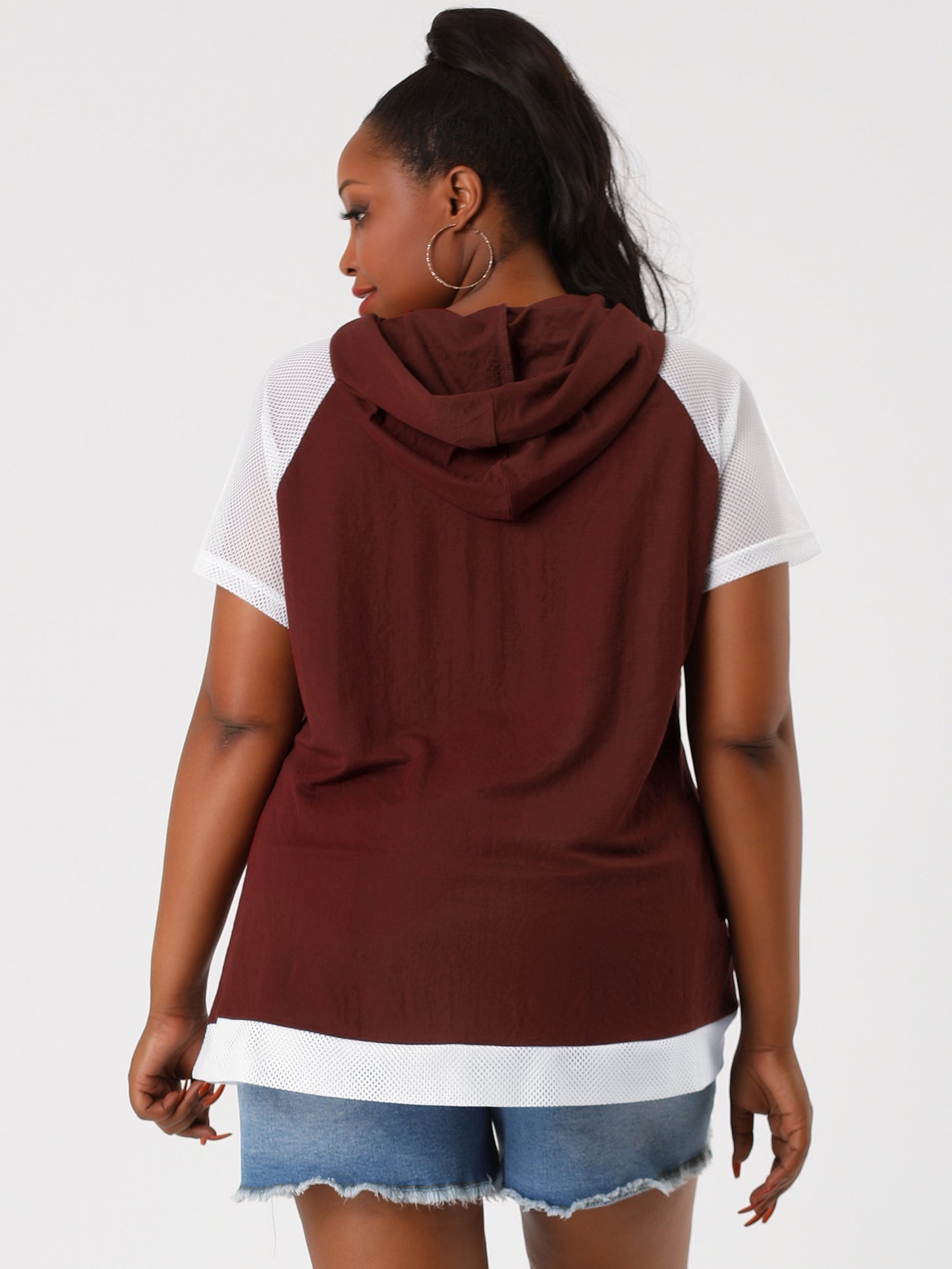 Women's Plus Size Hoodie Raglan Short Sleeves Sport Drawstring Hoodies Loose Casual Summer Top