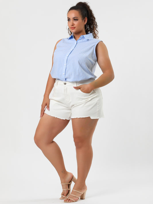 Women's Plus Size Sleeveless Top Summer Casual Office Button Down Tank Top Shirt