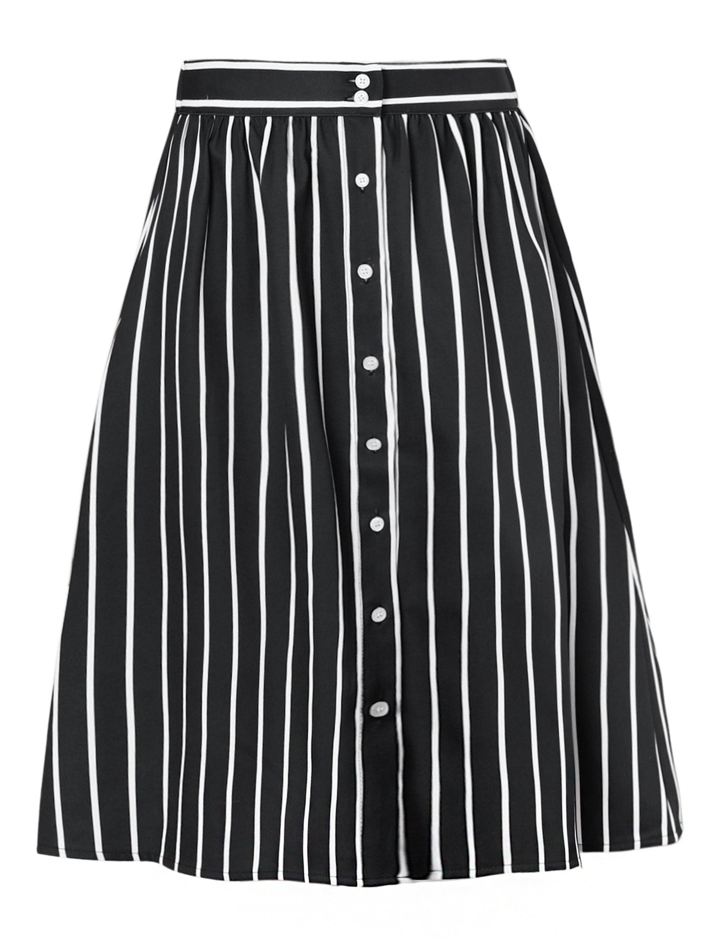 Women's Striped Button Front Elastic Back Waist A-Line Midi Skirt