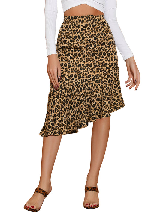 Women's Floral Eleagnt High Waist Mermaid Asymmetrical Ruffle Summer Skirt