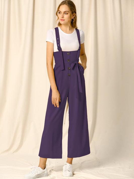 Women's Wide Leg Overalls Loose Fit Belted High Waist Suspenders Jumpsuits