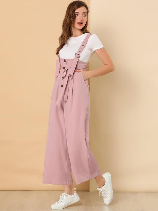Women's Wide Leg Overalls Loose Fit Belted High Waist Suspenders Jumpsuits