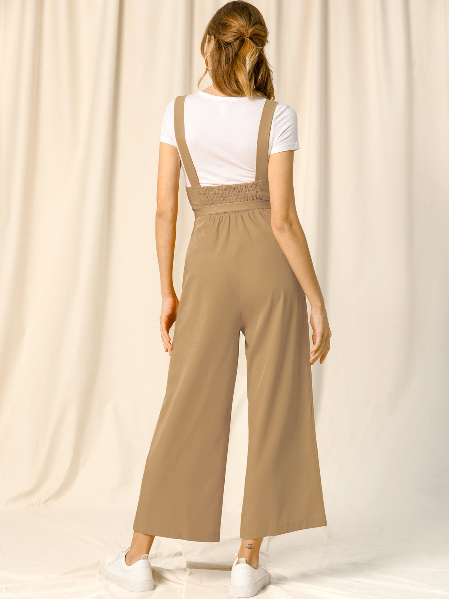 Women's Wide Leg Overalls Loose Fit Belted High Waist Suspenders Jumpsuits