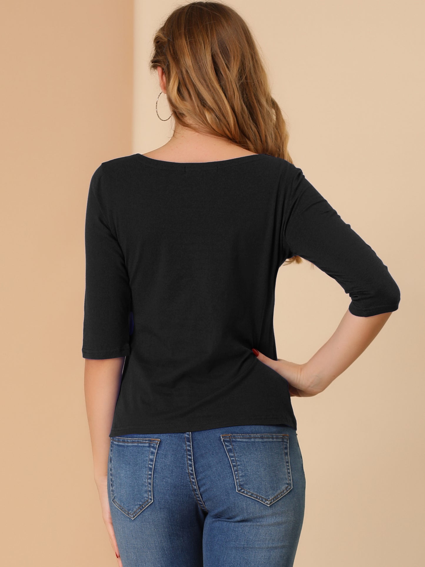 [PACK SALES] Women's 2 Pieces Elbow Sleeves Boat Neck Slim Fit Classic Tee