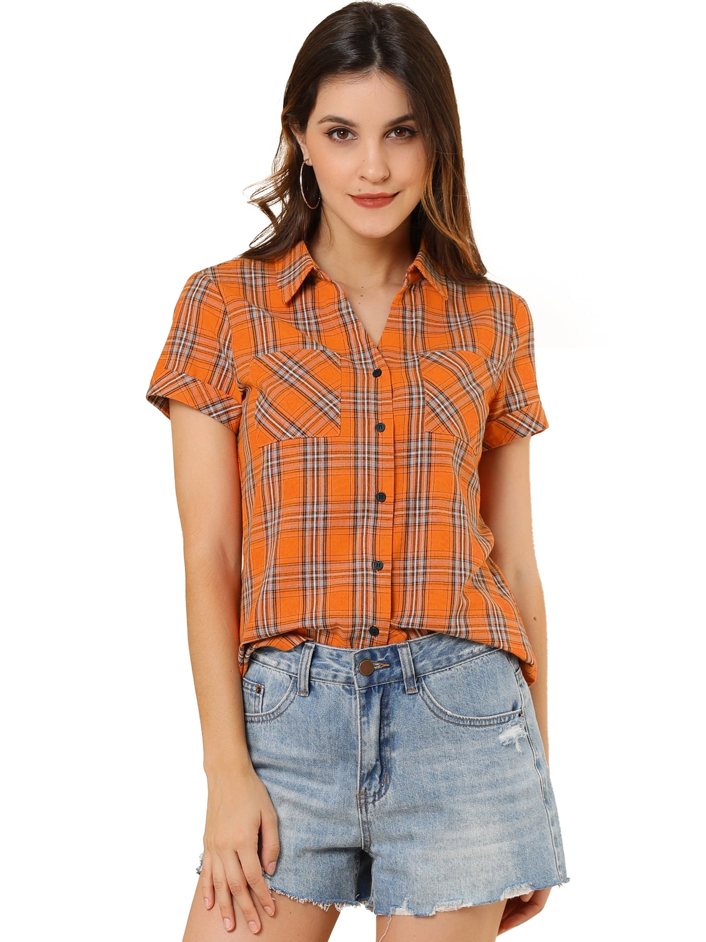 Women's Classic Button Down Cotton Plaid Shirt (Available in Plus Size)