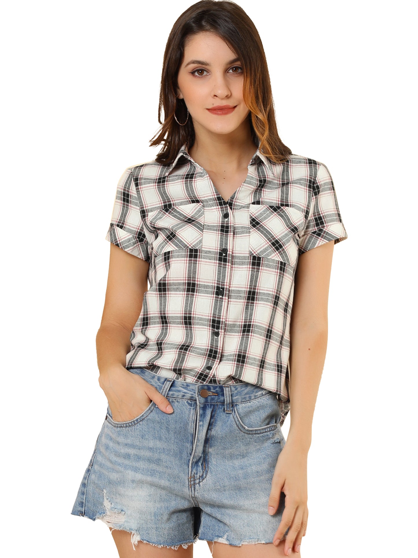 Women's Classic Button Down Cotton Plaid Shirt (Available in Plus Size)