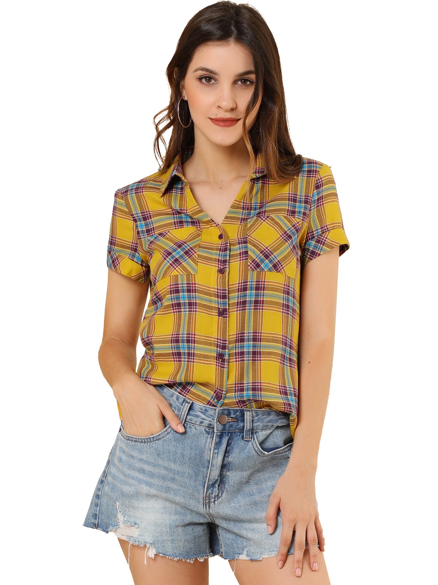 Women's Classic Button Down Cotton Plaid Shirt (Available in Plus Size)