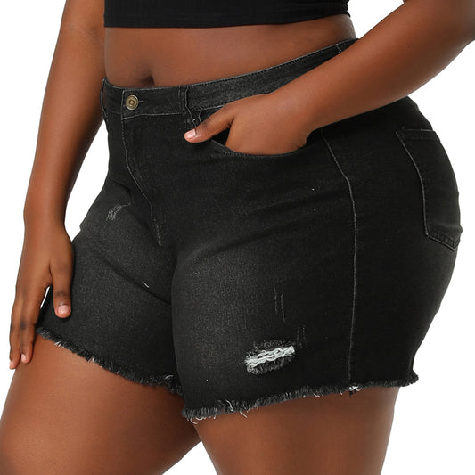 Pantalones cortos vaqueros de verano de cintura alta, elásticos, rotos y ajustados para mujer, tallas grandes