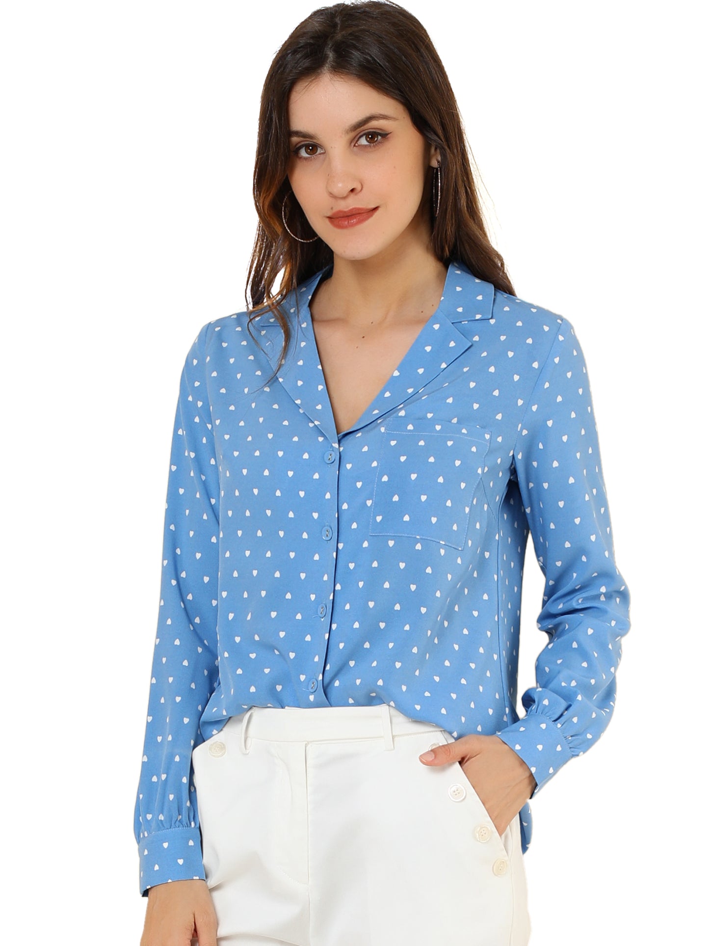 Women's Long Sleeve Printed Button Down Top (Available in Plus Size)