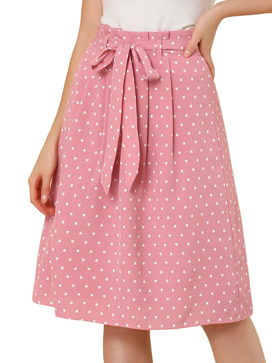 Falda midi estampada de cintura alta elástica con cinturón retro para mujer